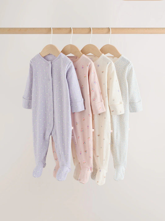 |BabyGirl| Conjunto De 4 Macacões De Dormir Lilás Para Bebês (0 meses a 2 anos)
