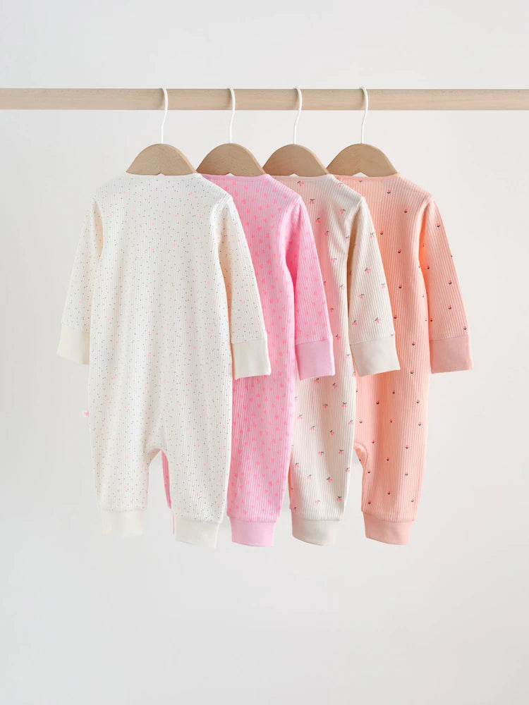 |BabyGirl| Conjunto De 4 Macacões De Dormir Rosa Com Zíper Duplo Para Bebês (0 meses a 3 anos)