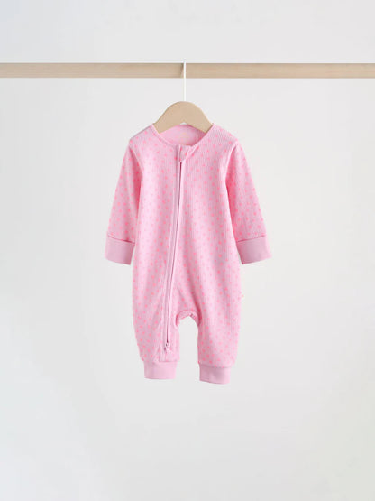 |BabyGirl| Conjunto De 4 Macacões De Dormir Rosa Com Zíper Duplo Para Bebês (0 meses a 3 anos)