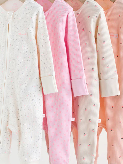 |BabyGirl| Conjunto De 4 Macacões De Dormir Rosa Com Zíper Duplo Para Bebês (0 meses a 3 anos)