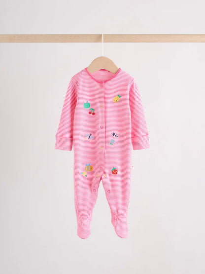 |BabyGirl| Conjunto De 3 Macacões De Dormir Rosa Para Bebês (0 meses a 2 anos)