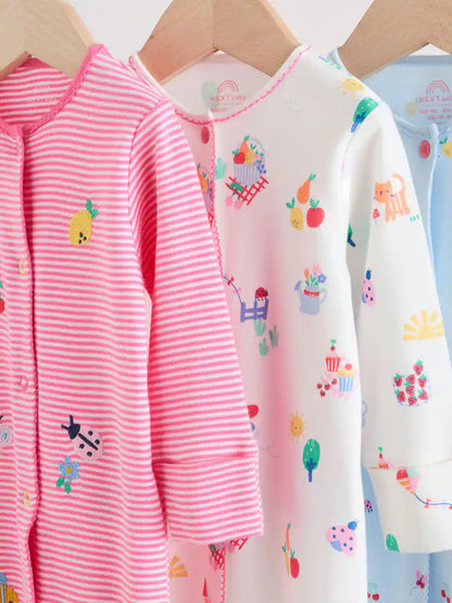 |BabyGirl| Conjunto De 3 Macacões De Dormir Rosa Para Bebês (0 meses a 2 anos)