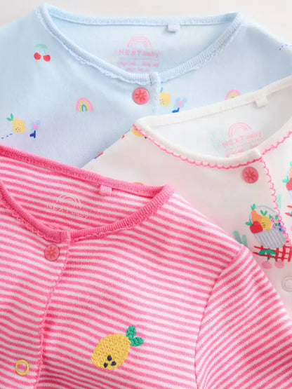 |BabyGirl| Conjunto De 3 Macacões De Dormir Rosa Para Bebês (0 meses a 2 anos)