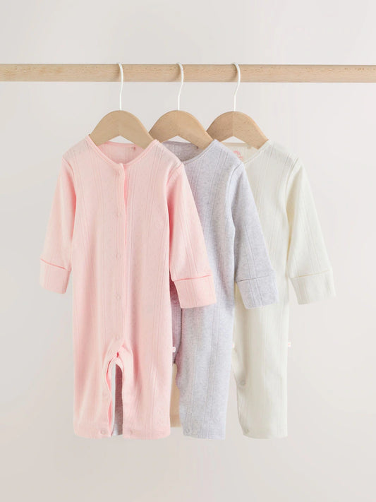 |BabyGirl| Conjunto De 3 Macacões De Dormir Rosa Para Bebês (0 meses a 3 anos)