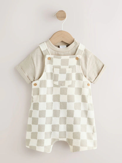 |BabyBoy| Conjunto De Jardineira e Body Xadrez Preto e Branco Para Bebê (0 meses a 2 anos)