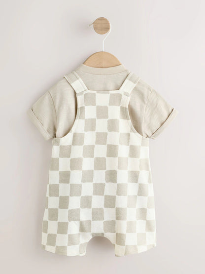 |BabyBoy| Conjunto De Jardineira e Body Xadrez Preto e Branco Para Bebê (0 meses a 2 anos)