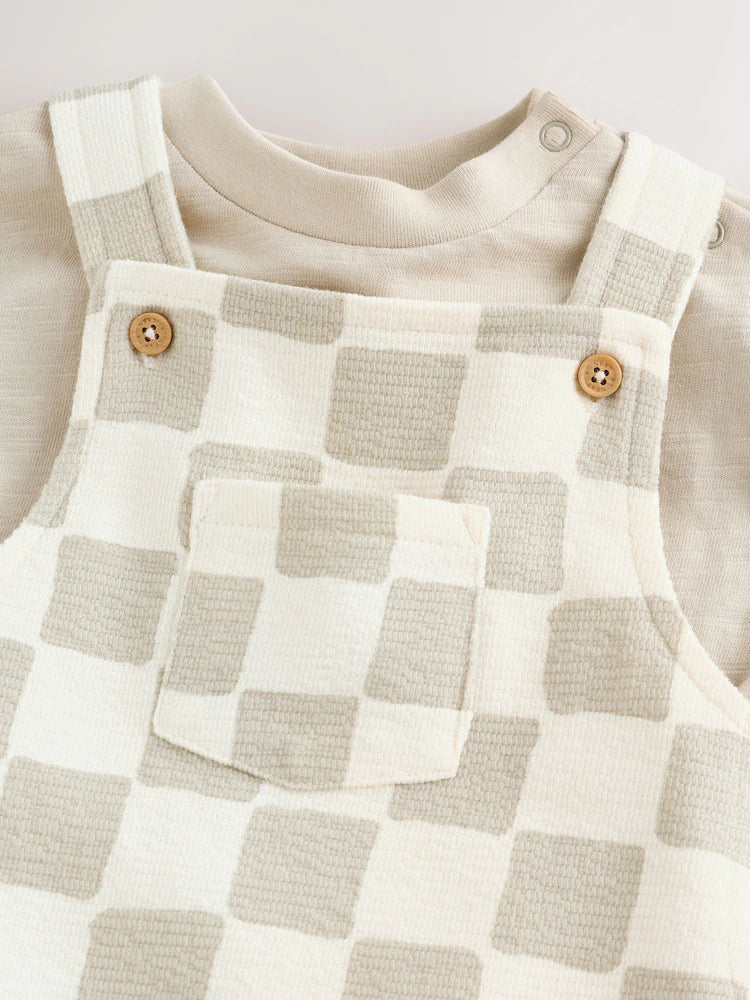 |BabyBoy| Conjunto De Jardineira e Body Xadrez Preto e Branco Para Bebê (0 meses a 2 anos)