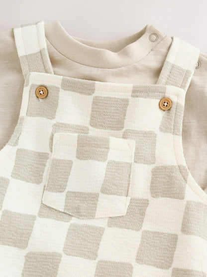 |BabyBoy| Conjunto De Jardineira e Body Xadrez Preto e Branco Para Bebê (0 meses a 2 anos)