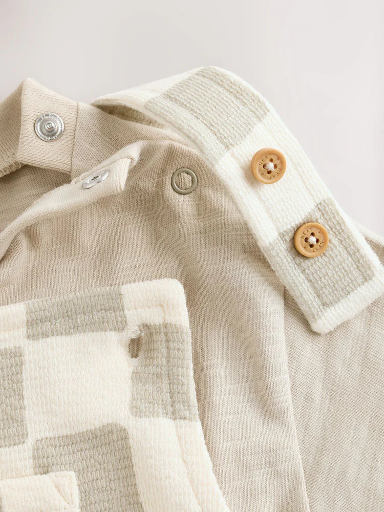 |BabyBoy| Conjunto De Jardineira e Body Xadrez Preto e Branco Para Bebê (0 meses a 2 anos)