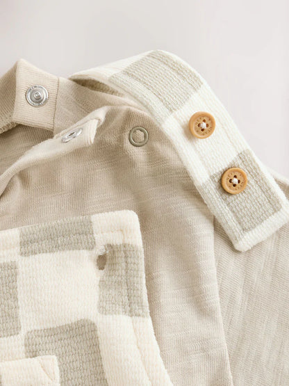 |BabyBoy| Conjunto De Jardineira e Body Xadrez Preto e Branco Para Bebê (0 meses a 2 anos)