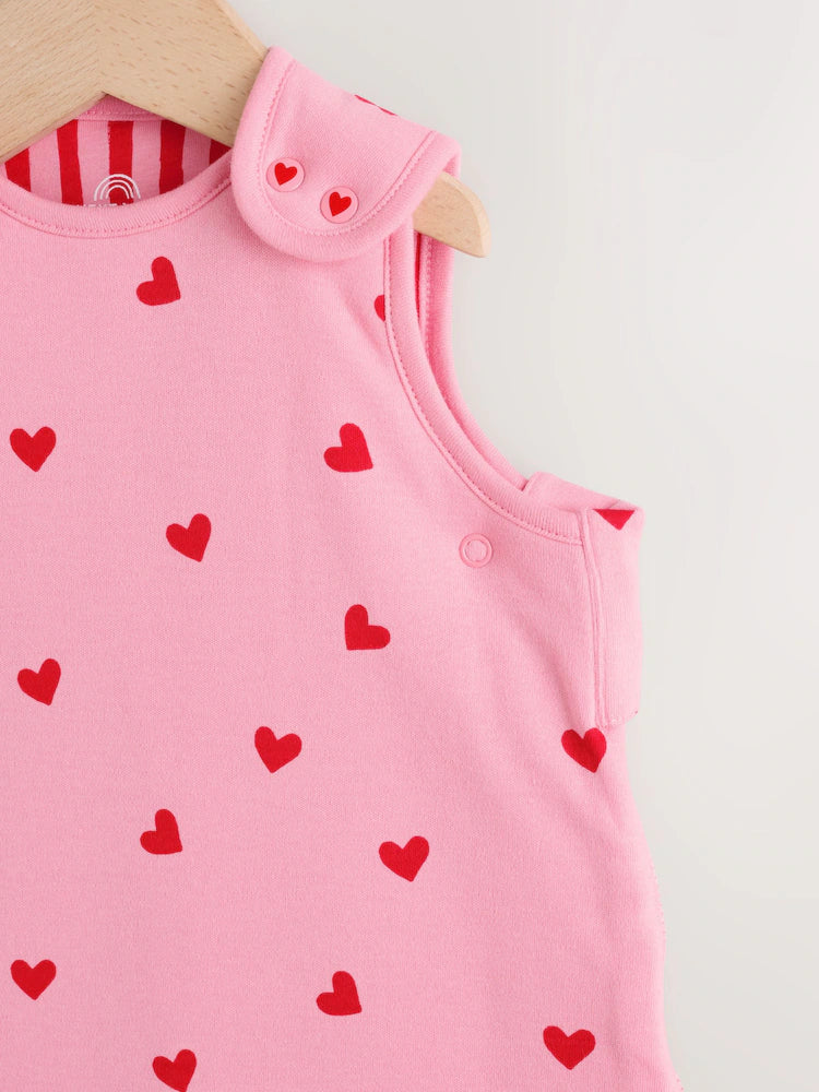 |BabyGirl| Saco De Dormir Infantil Sem Mangas Com Estampa De Corações Rosa/Vermelhos, 2.5 Tog