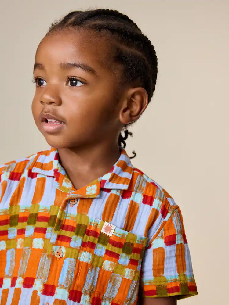 |Girl| Conjunto De Camisa De Manga Curta e Shorts Com Listras Multicoloridas Em Tons De Ferrugem (3 meses a 10 anos)