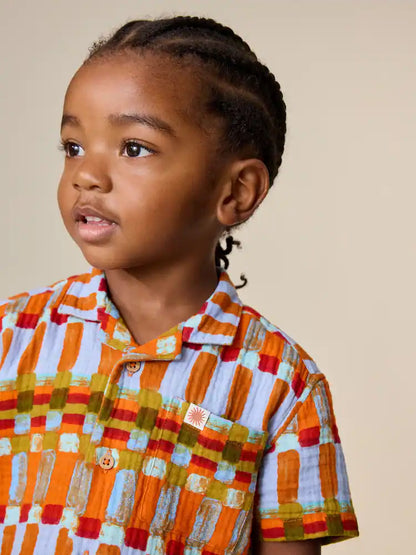 |Girl| Conjunto De Camisa De Manga Curta e Shorts Com Listras Multicoloridas Em Tons De Ferrugem (3 meses a 10 anos)