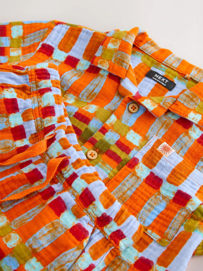 |Girl| Conjunto De Camisa De Manga Curta e Shorts Com Listras Multicoloridas Em Tons De Ferrugem (3 meses a 10 anos)