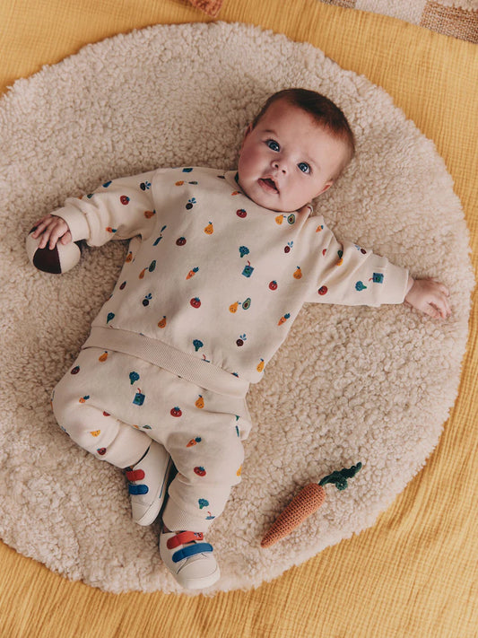 |BabyGirl| Conjunto De Moletom e Calça De Moletom Com Estampa De Vegetais Coloridos Para Bebês (0 meses a 2 anos)