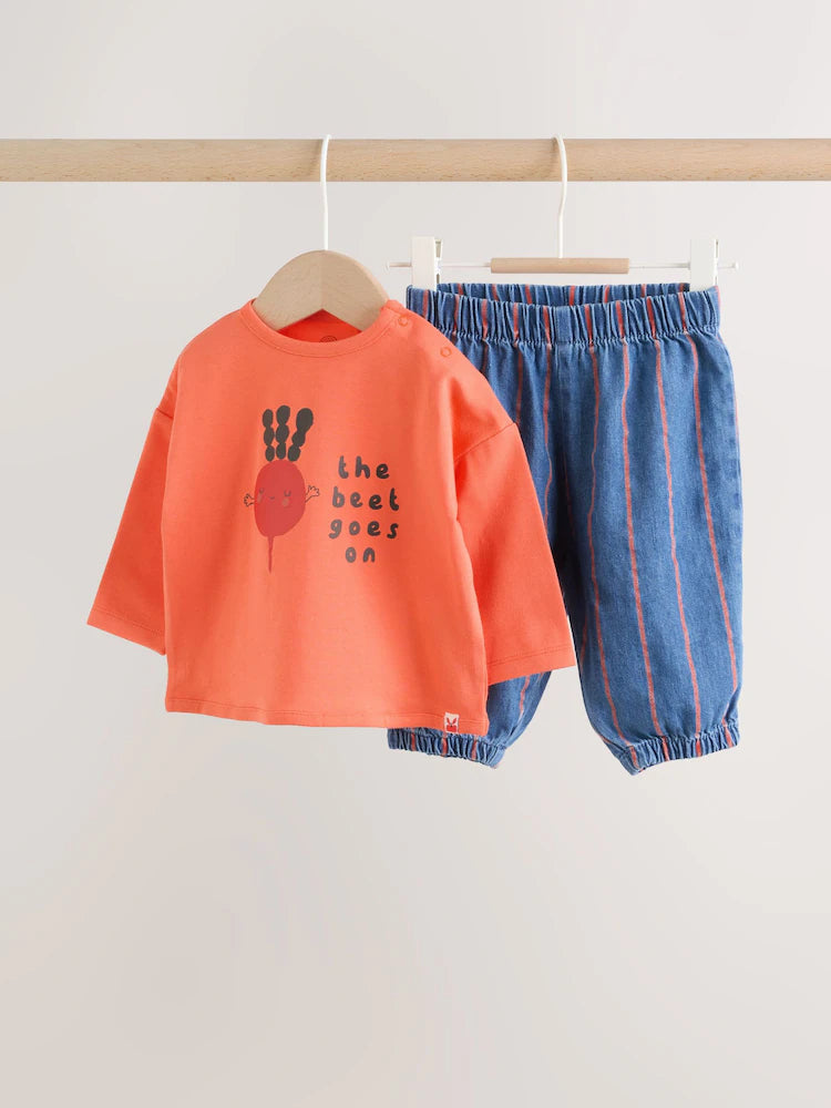 |BabyBoy| Conjunto De Blusa e Calça Listrada Vermelha Cor Beterraba Para Bebê (0 meses a 3 anos)