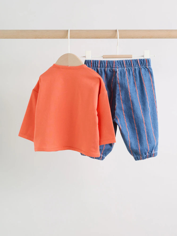 |BabyBoy| Conjunto De Blusa e Calça Listrada Vermelha Cor Beterraba Para Bebê (0 meses a 3 anos)