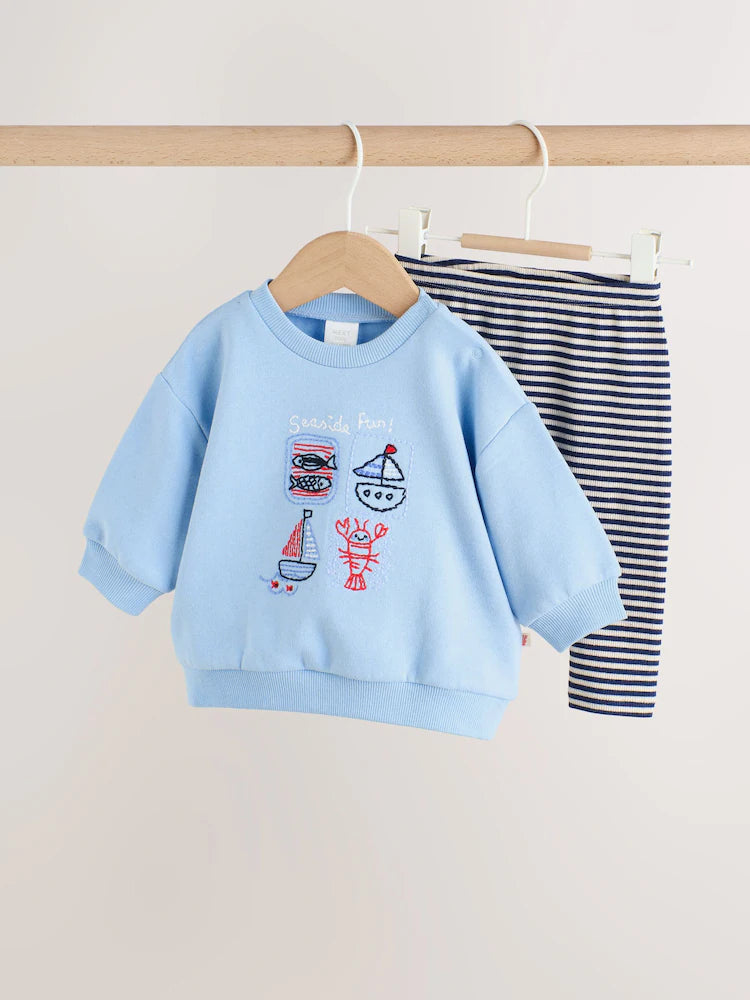 |BabyBoy| Conjunto De Moletom e Leggings Azul Com Estampa Náutica Para Bebês (0 meses a 3 anos)