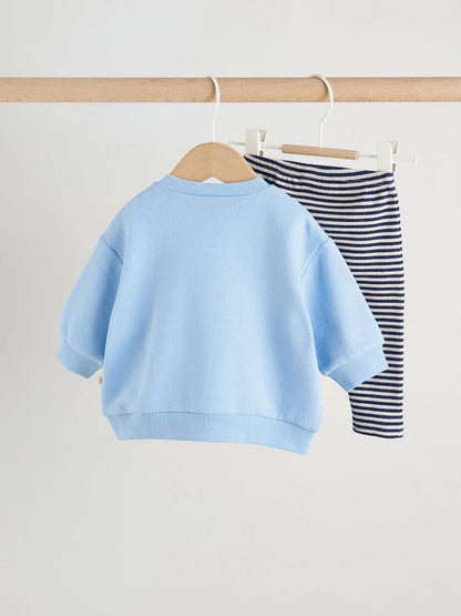 |BabyBoy| Conjunto De Moletom e Leggings Azul Com Estampa Náutica Para Bebês (0 meses a 3 anos)