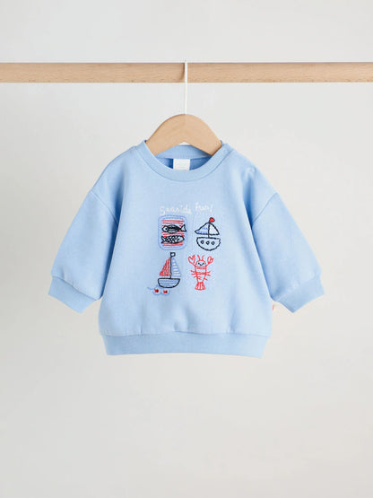 |BabyBoy| Conjunto De Moletom e Leggings Azul Com Estampa Náutica Para Bebês (0 meses a 3 anos)