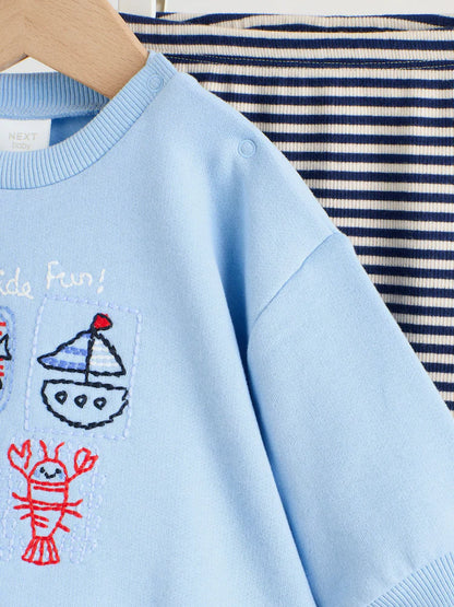 |BabyBoy| Conjunto De Moletom e Leggings Azul Com Estampa Náutica Para Bebês (0 meses a 3 anos)