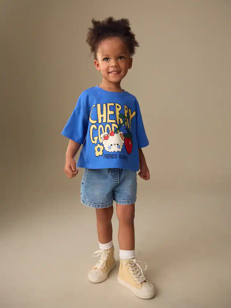 |Girl| Camiseta Azul De Manga Curta (3 meses a 7 anos)