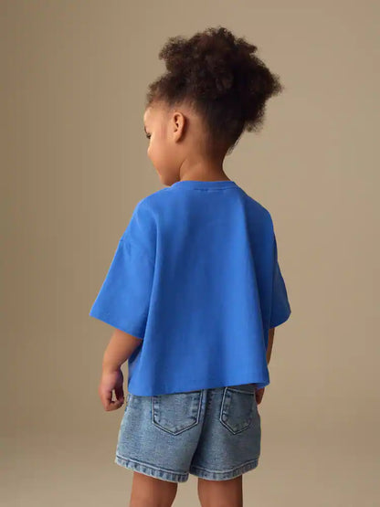 |Girl| Camiseta Azul De Manga Curta (3 meses a 7 anos)