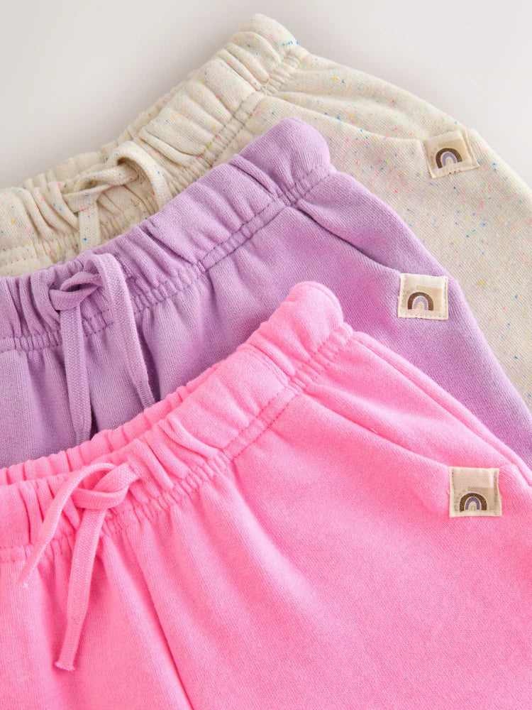 |Girl| Conjunto De 3 Calças De Moletom Nas Cores Rosa, Lilás e Bege (3 meses a 7 anos)