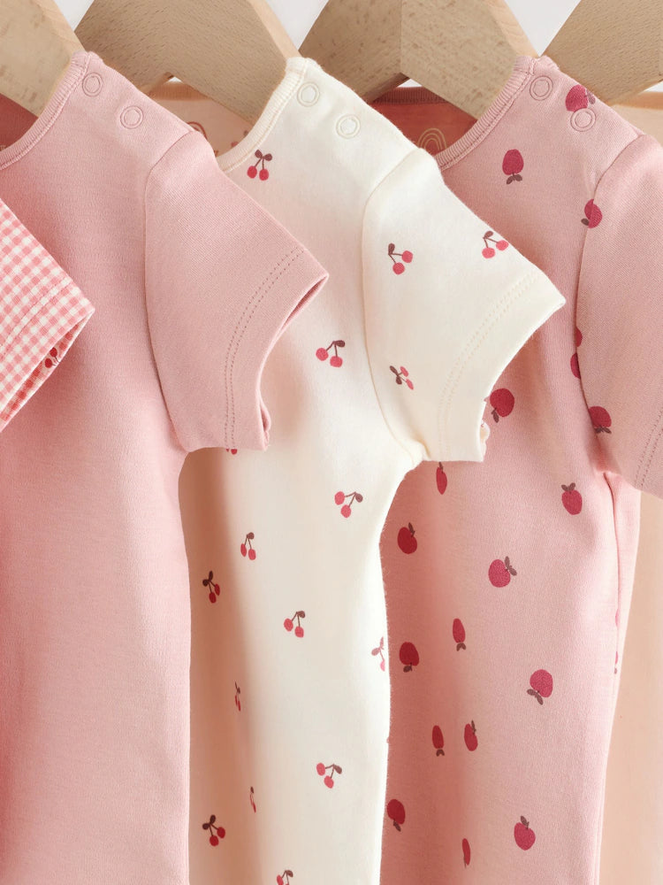 |BabyGirl| Conjunto Com 5 Bodies Rosa De Manga Curta Para Bebês.