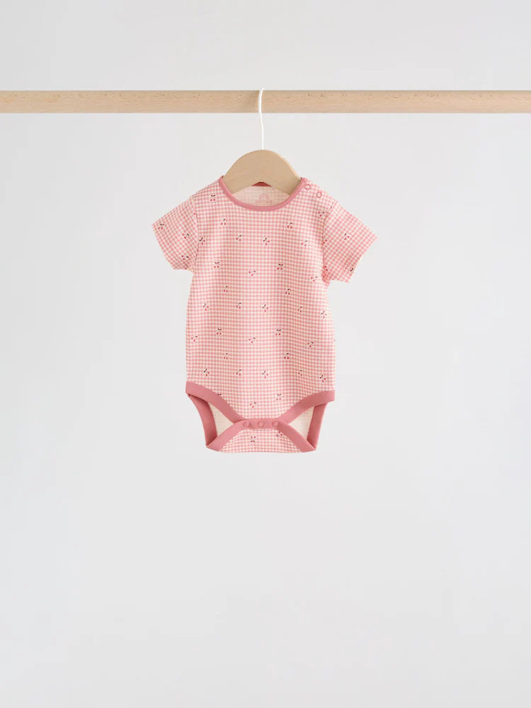 |BabyGirl| Conjunto Com 5 Bodies Rosa De Manga Curta Para Bebês.