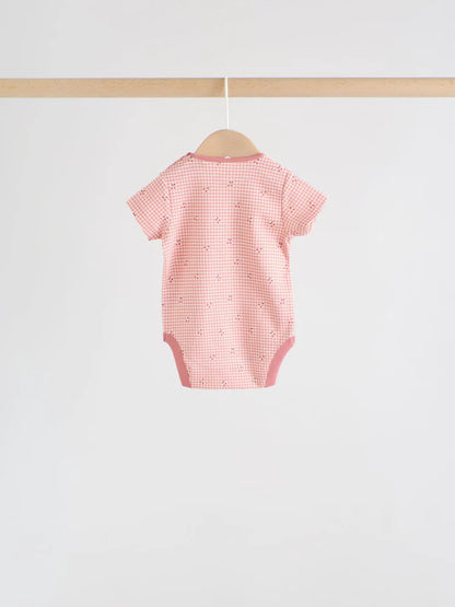 |BabyGirl| Conjunto Com 5 Bodies Rosa De Manga Curta Para Bebês.