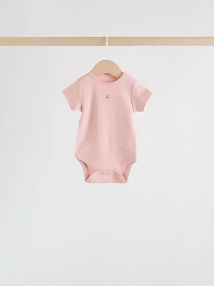 |BabyGirl| Conjunto Com 5 Bodies Rosa De Manga Curta Para Bebês.