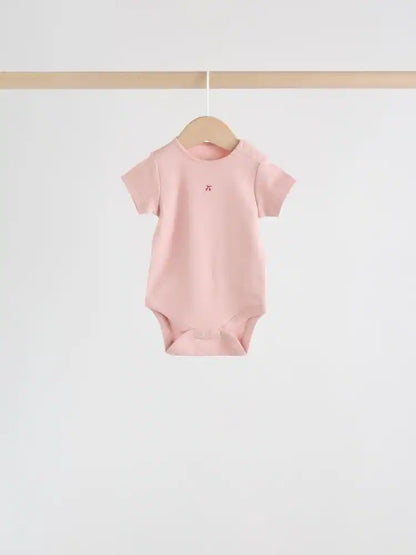 |BabyGirl| Conjunto Com 5 Bodies Rosa De Manga Curta Para Bebês.