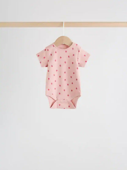 |BabyGirl| Conjunto Com 5 Bodies Rosa De Manga Curta Para Bebês.