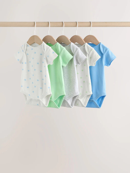 |BabyBoy| Conjunto De 5 Bodies Azuis De Manga Curta e Manga Comprida Para Bebês