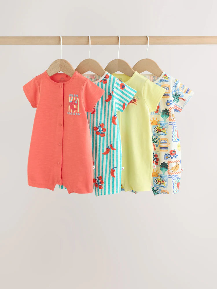 |BabyBoy| Conjunto Com 4 Macacões De Bebê Em Malha Com Estampa De Tomate