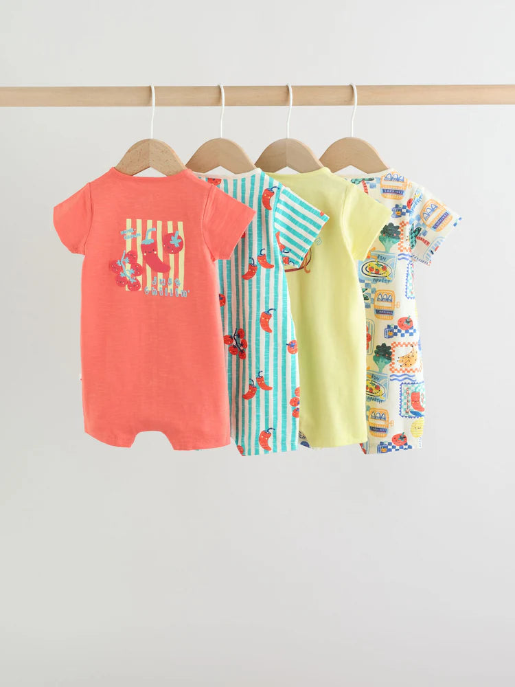 |BabyBoy| Conjunto Com 4 Macacões De Bebê Em Malha Com Estampa De Tomate