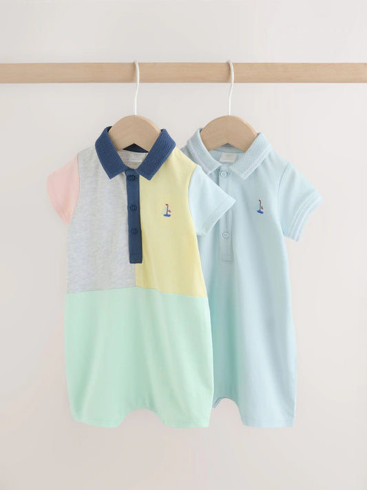 |BabyBoy| Conjunto De 2 Macacões Para Bebês Com Gola Inteligente e Blocos De Cor Cinza