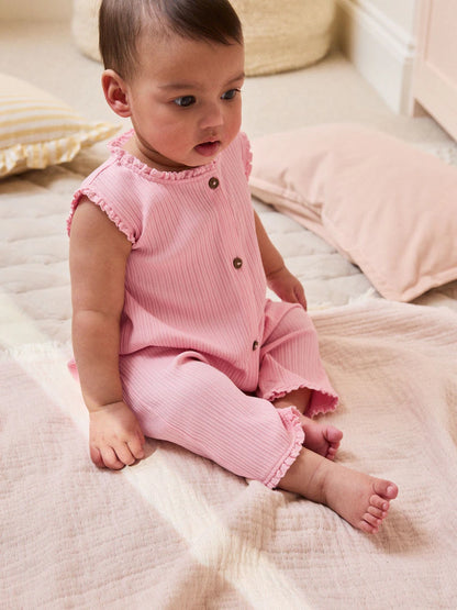 |BabyGirl| Conjunto De 3 Macacões De Bebê Em Malha De Pernas Largas Com Botões Tonais Rosa