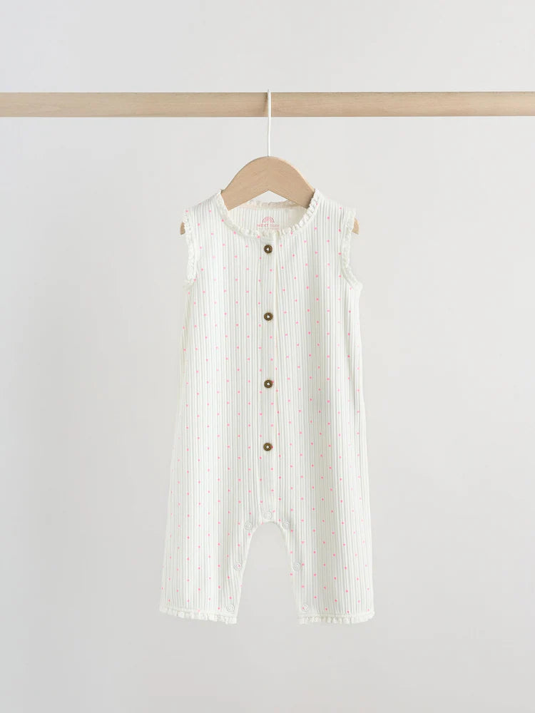 |BabyGirl| Conjunto De 3 Macacões De Bebê Em Malha De Pernas Largas Com Botões Tonais Rosa