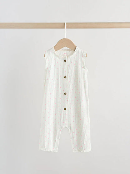 |BabyGirl| Conjunto De 3 Macacões De Bebê Em Malha De Pernas Largas Com Botões Tonais Rosa