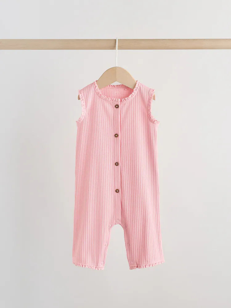 |BabyGirl| Conjunto De 3 Macacões De Bebê Em Malha De Pernas Largas Com Botões Tonais Rosa