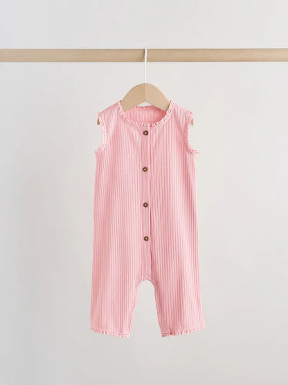 |BabyGirl| Conjunto De 3 Macacões De Bebê Em Malha De Pernas Largas Com Botões Tonais Rosa