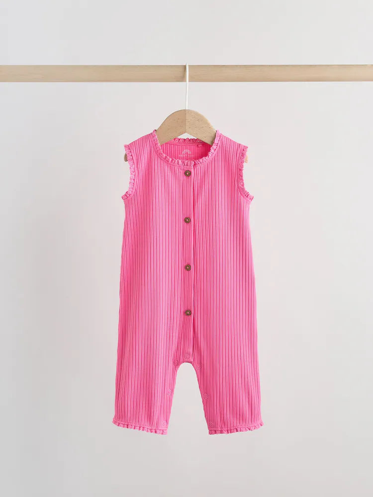 |BabyGirl| Conjunto De 3 Macacões De Bebê Em Malha De Pernas Largas Com Botões Tonais Rosa