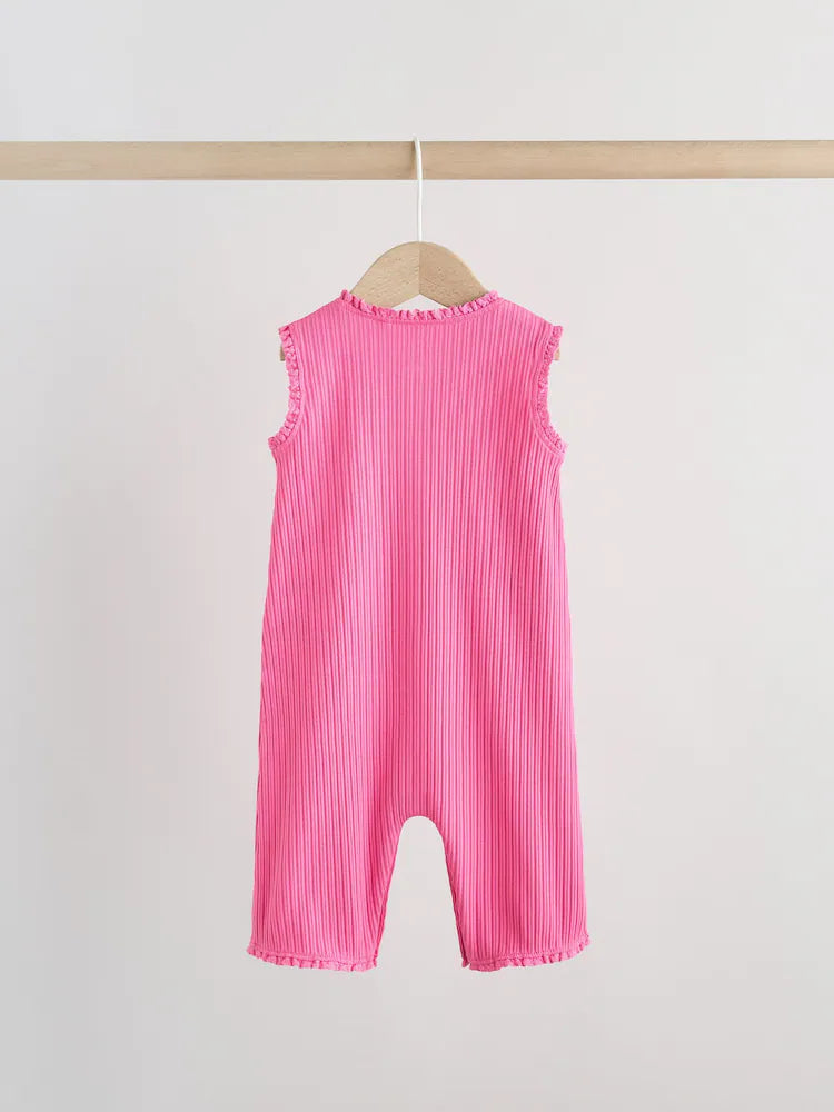 |BabyGirl| Conjunto De 3 Macacões De Bebê Em Malha De Pernas Largas Com Botões Tonais Rosa