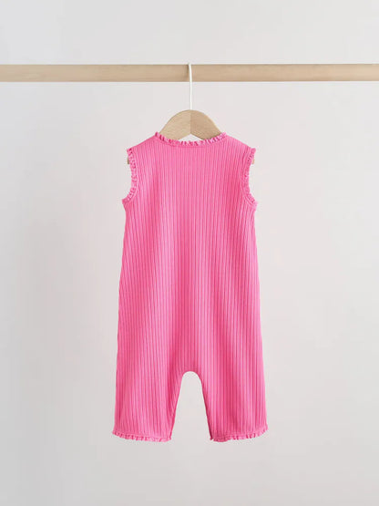 |BabyGirl| Conjunto De 3 Macacões De Bebê Em Malha De Pernas Largas Com Botões Tonais Rosa