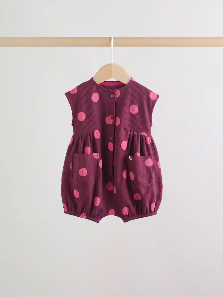 |BabyGirl| Conjunto Com 3 Macacões De Bebê Rosa Com Bolinhas e Botões