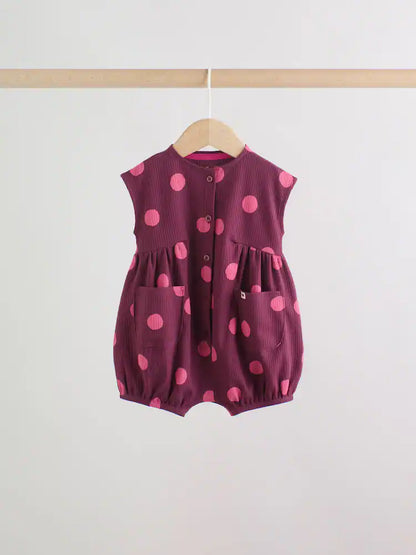 |BabyGirl| Conjunto Com 3 Macacões De Bebê Rosa Com Bolinhas e Botões