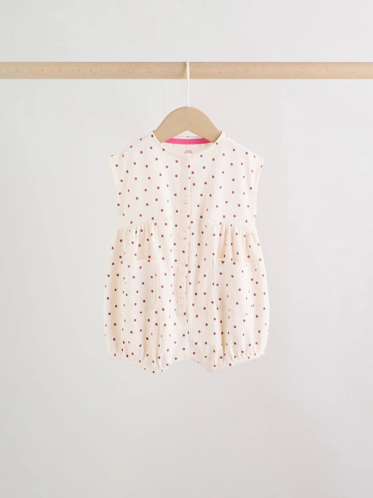 |BabyGirl| Conjunto Com 3 Macacões De Bebê Rosa Com Bolinhas e Botões