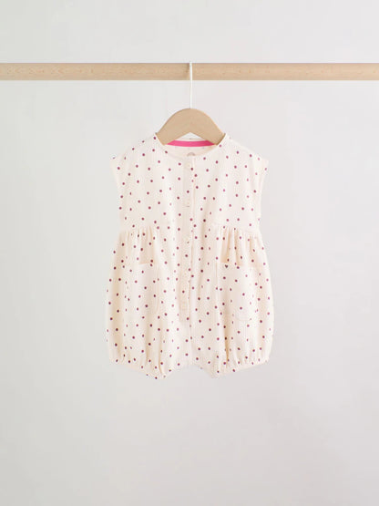 |BabyGirl| Conjunto Com 3 Macacões De Bebê Rosa Com Bolinhas e Botões